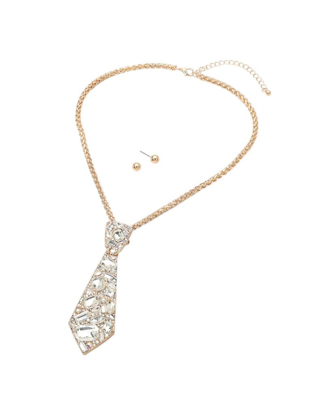 Tigerstars Gold Rhinestone Embellished Necktie Pendant Necklace